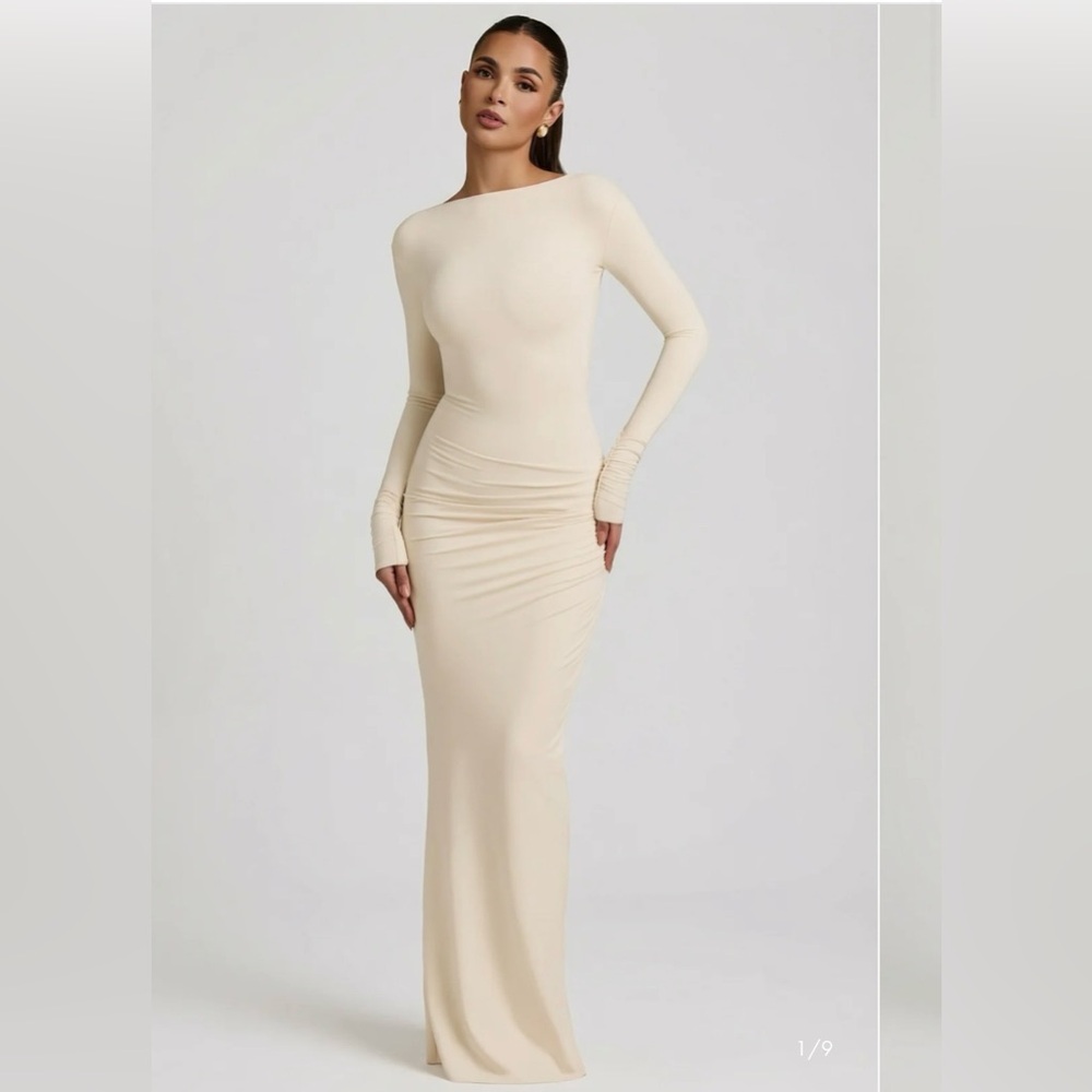Oh Polly Modal Ruched Backless Maxi Dress in Ivory - Picture 2 of 8